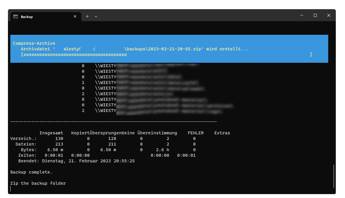 console output from the script.bat