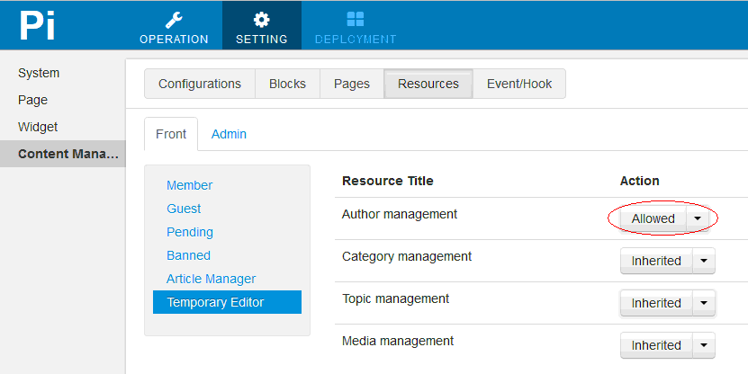 config module front permission