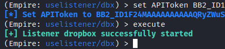 Set APIToken on dbx listener and execute