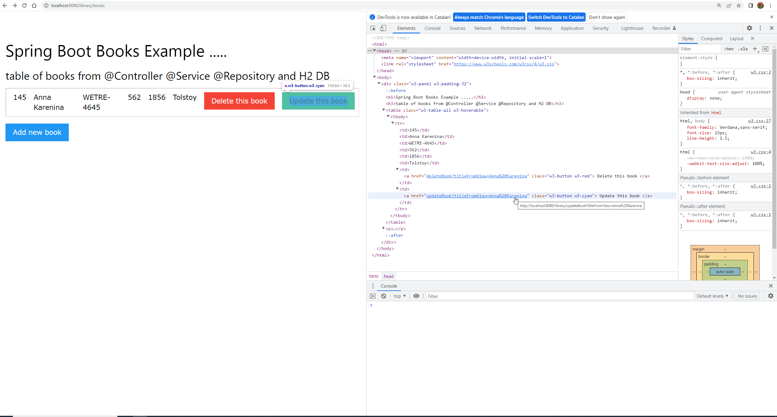 Chrome dev inspector