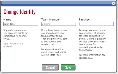 Screenshot of team ID entry page