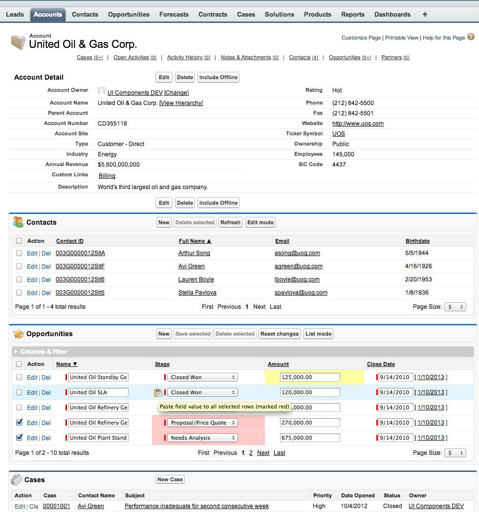 Two TableGrid instanced replacing Standard Related Lists in a Standard Page Layout