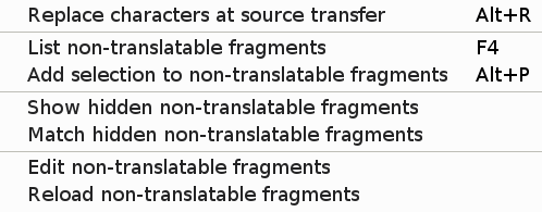 Resources > Non-translatable fragments submenu