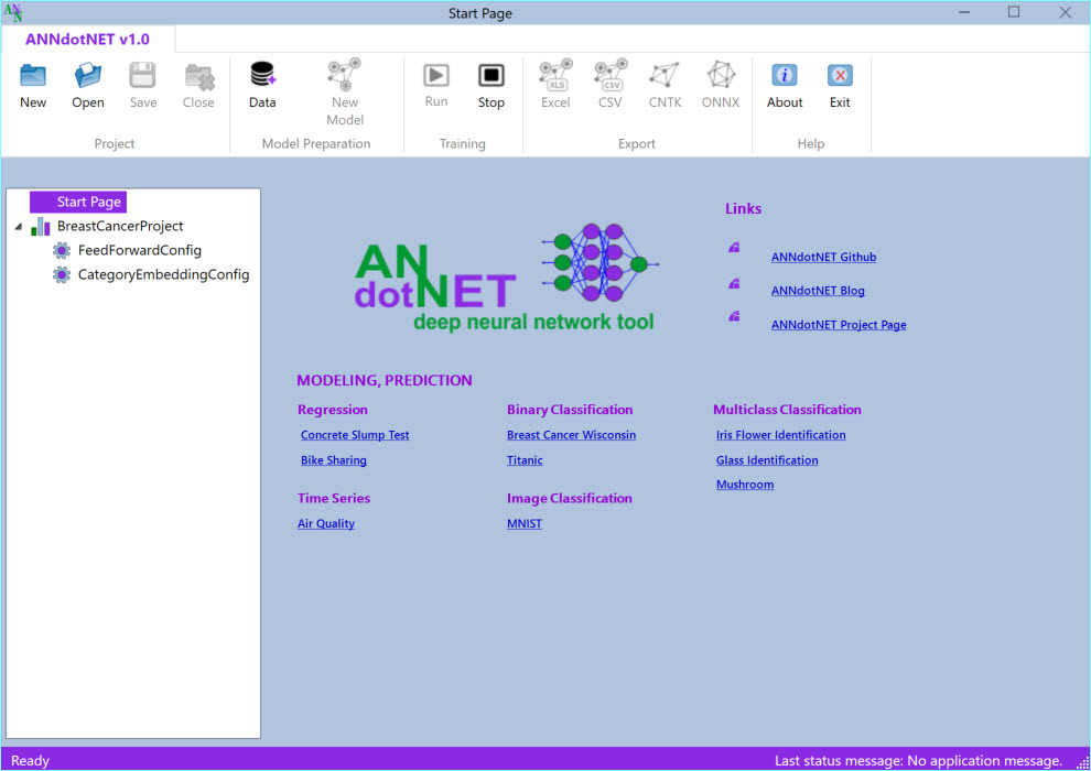 ANNdotNET v1.0 Start Window