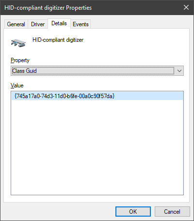 Device Manager, Wacom CTL-480 Properties