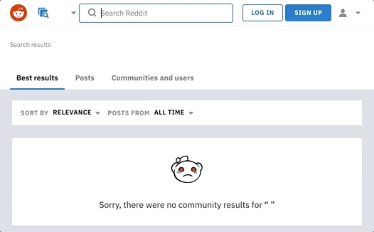 Reddit bug showing no search results