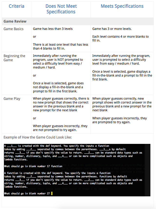 Rubric - Game Review