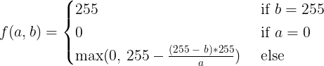 f(a, b) = max(0, 255 - (255 - b)*255 / (1 if a == 0 else a))