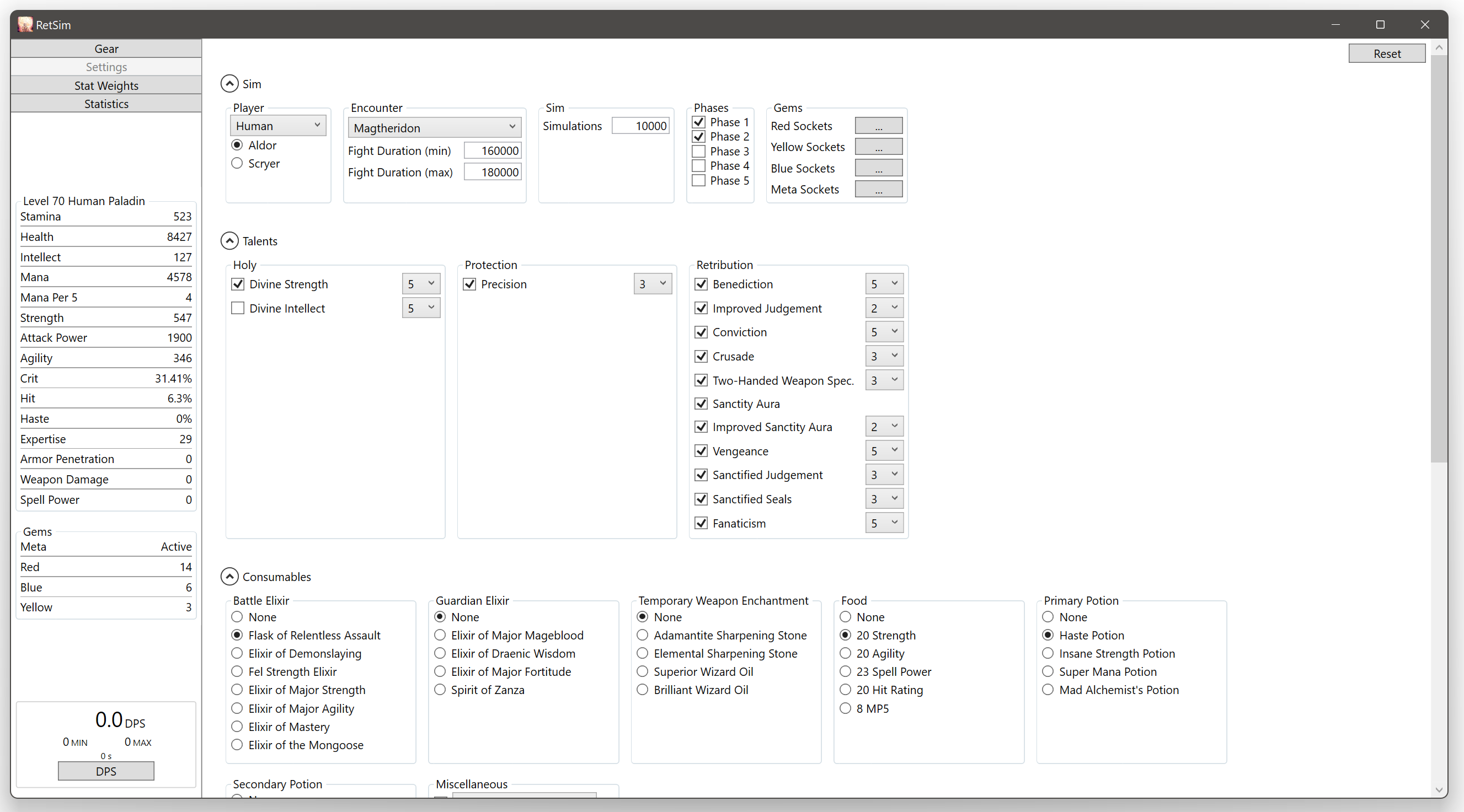 Settings tab