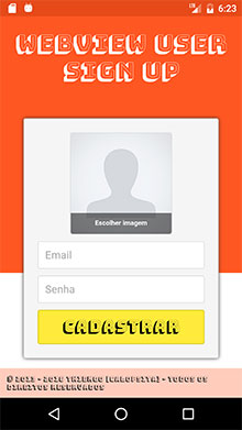 Tela de cadastro do app Android de exemplo