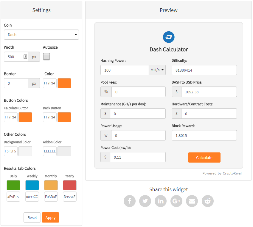 Mining Calculator Widget Customize