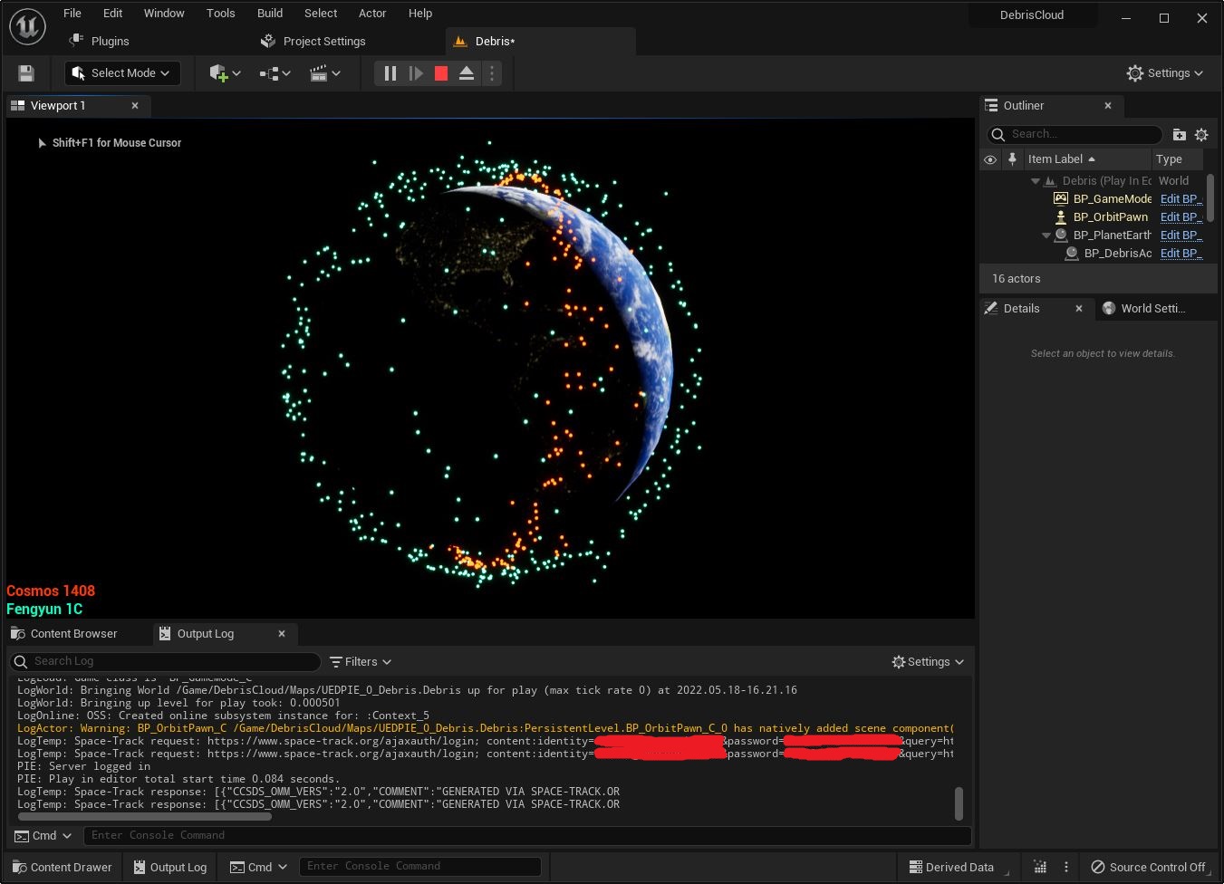 p-to-the-minute 3D orbital map, showing debris from two anti-satellite tests, obtained via http request to space-track.org