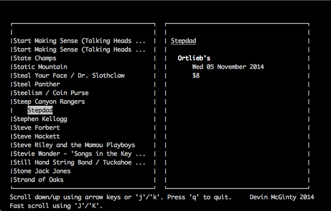 getConcertInfo running in BASH