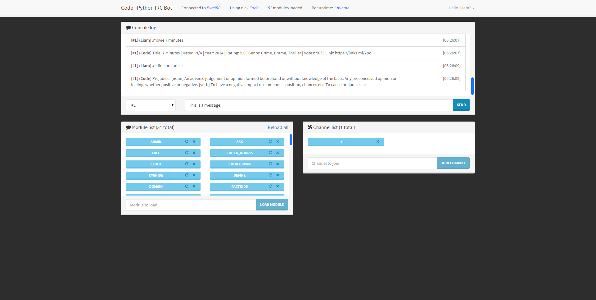 The control panel