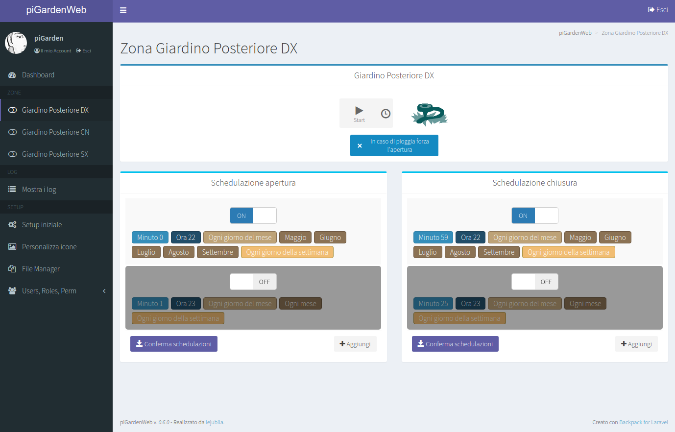 piGardenWeb v.0.6.0 Zone setting