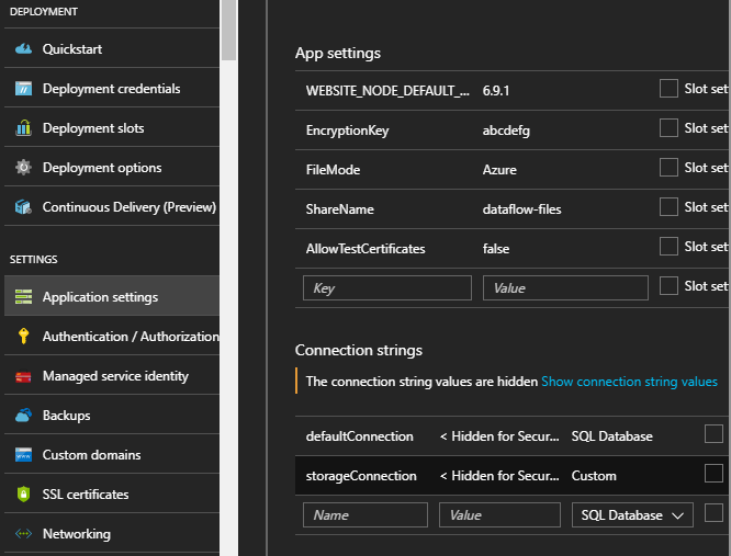 Azure Application Settings