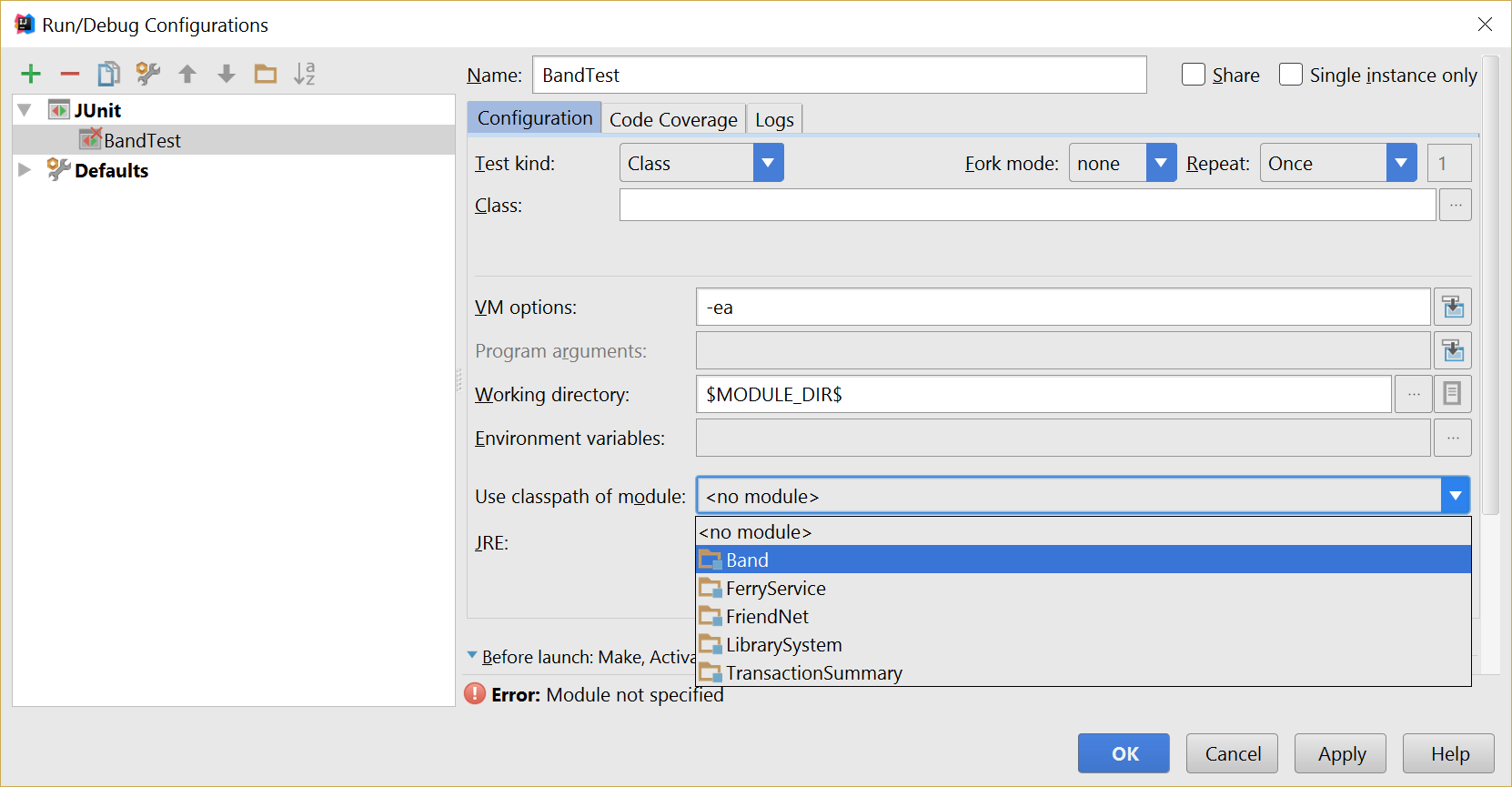 Use classpath of module selection