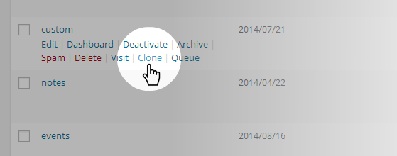 Cloner - Sites list - clone option