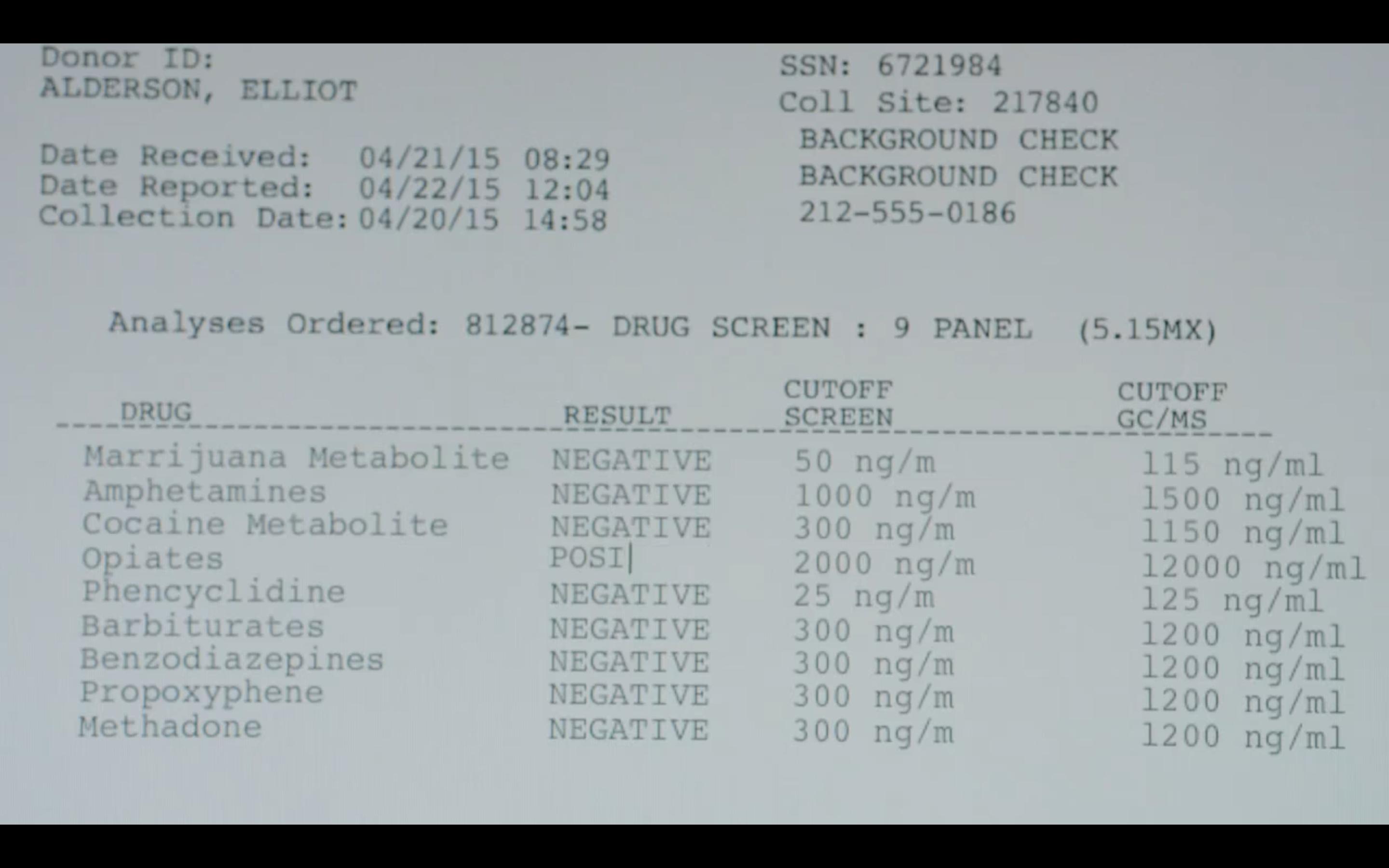 Editing a positive drug panel result to appear like "every other obedient zombie," :robot: screenshot 📷