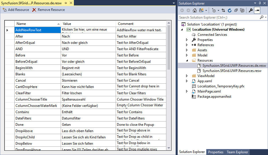 UWP Localization using key value of .resw file