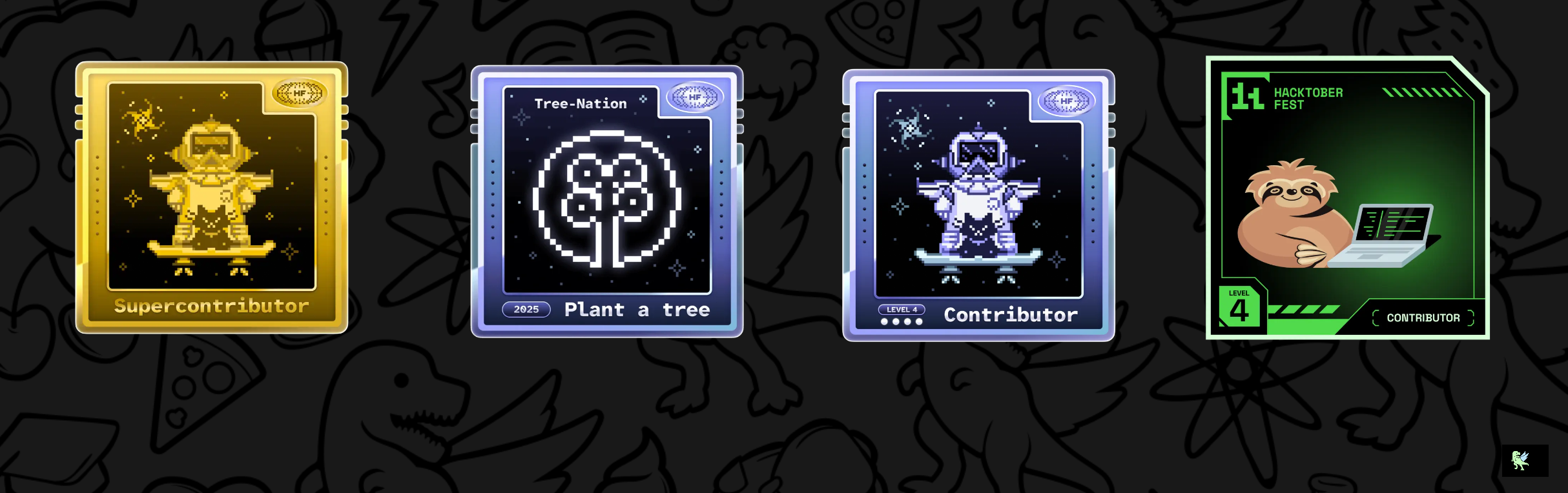 An image of @codexr's Holopin badges, which is a link to view their full Holopin profile