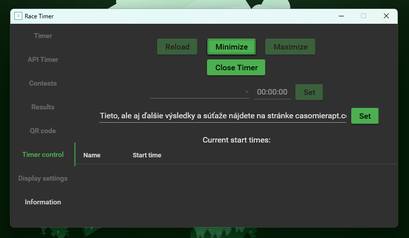 Sixth tab, timer control