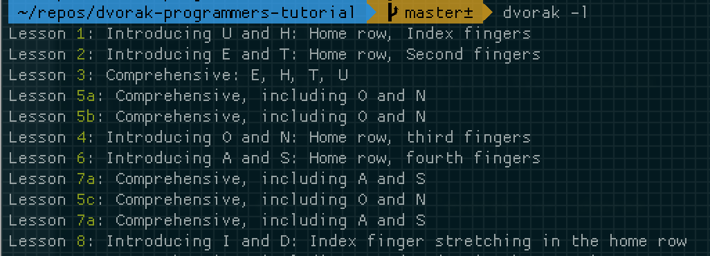 Dvorak tutorial lesson list