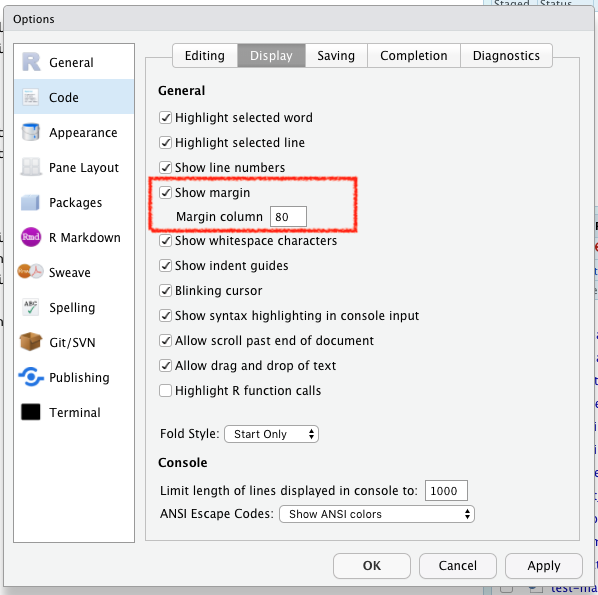 Margin line setting in RStudio global options