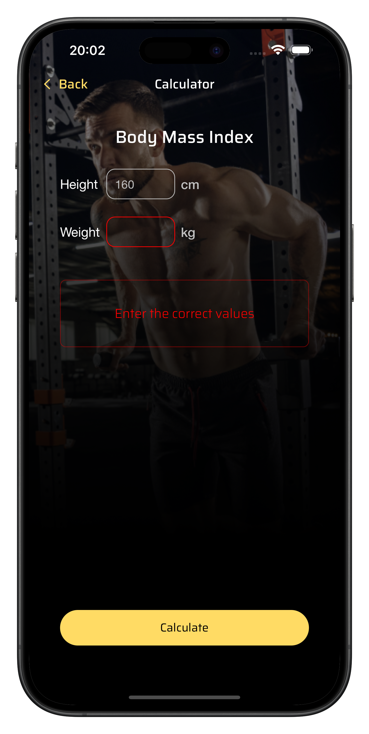 Error BMI Calculator Screen