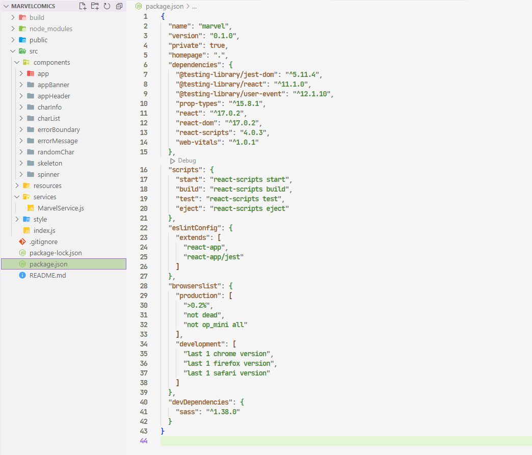 Marvel Comics Project Folder structure