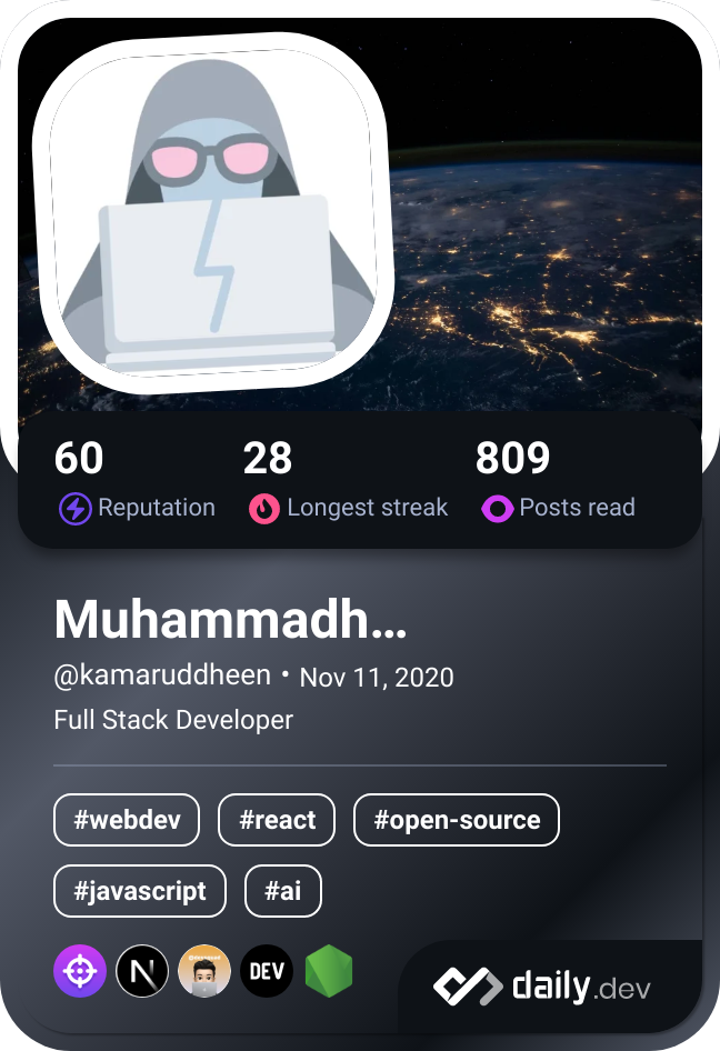 Muhammadh Kamaruddheen's Dev Card