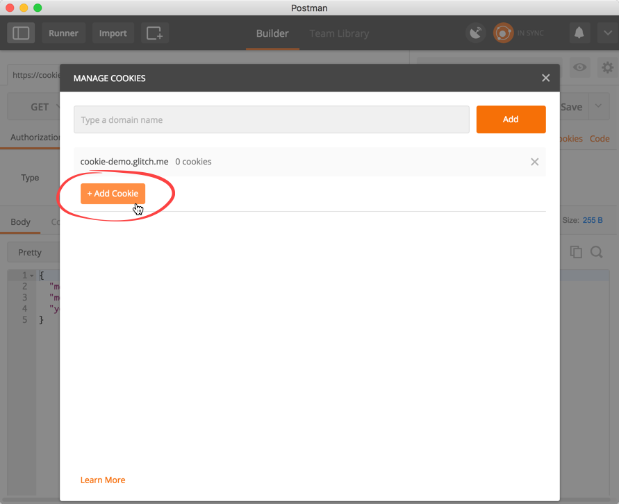 Postman: Add Cookie
