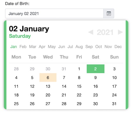 Date Picker for Blazor in Green