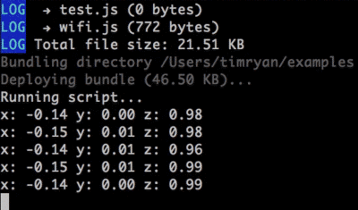 Acceleration values will stream into your command line.