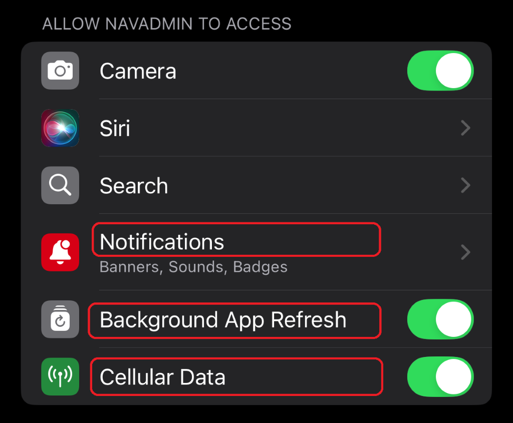 NAVADMIN Viewer enabling notifications settings screenshot