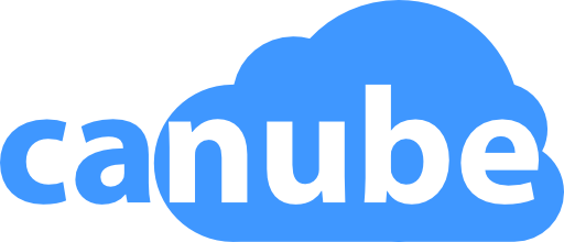 streamlined logo, single color (dark cyan), mostly a dark cyan, with canube in lowercase set in Myriad Pro, with nube in negative on a rounded cloud with 5 lobes.