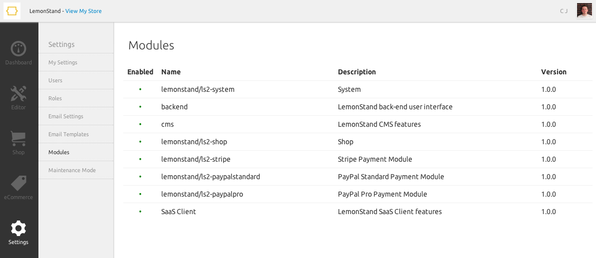 Settings Modules