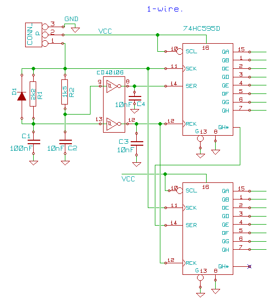 Circuito de expansão com 74HC595 que usa 1 porta do arduino