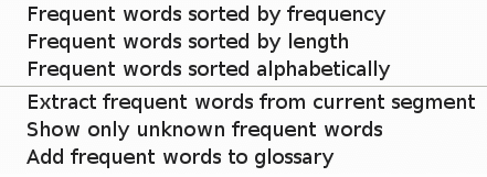 Task > Frequent words submenu