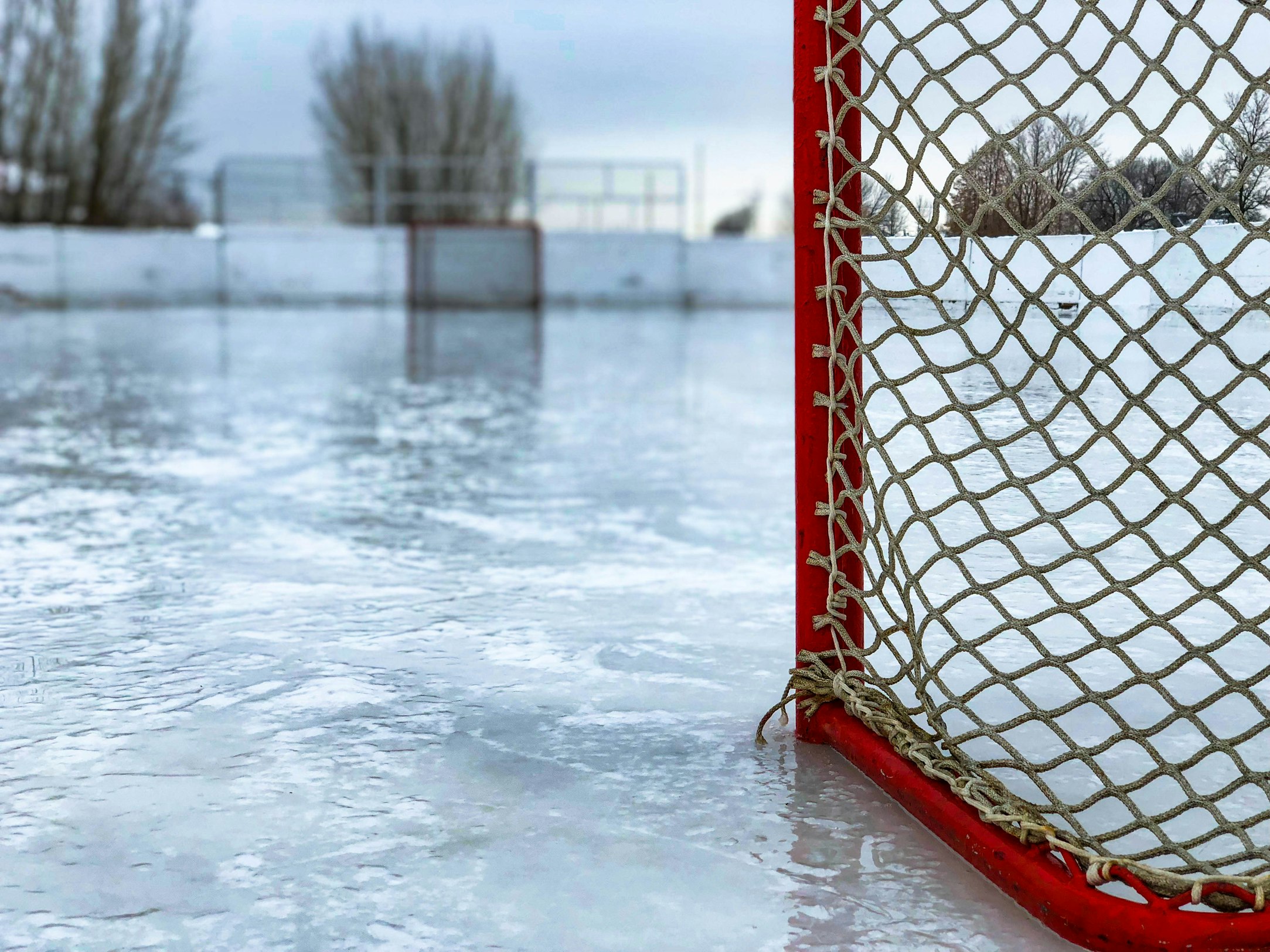 Hockey net on ice