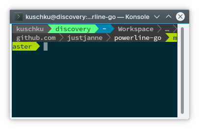 Screenshot showing powerline-go in zsh in Konsole breaking into multiple lines