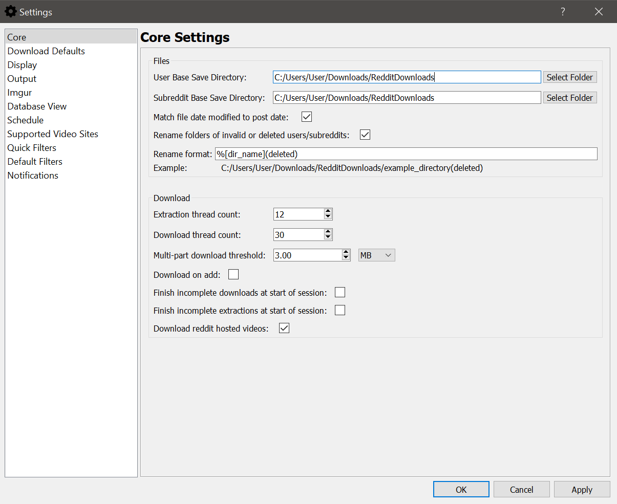 Settings Window