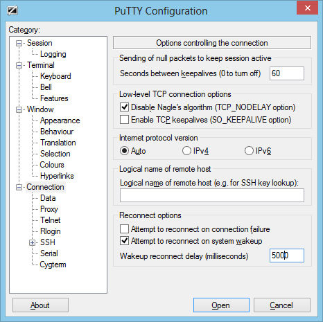 putty-reconnect-delay