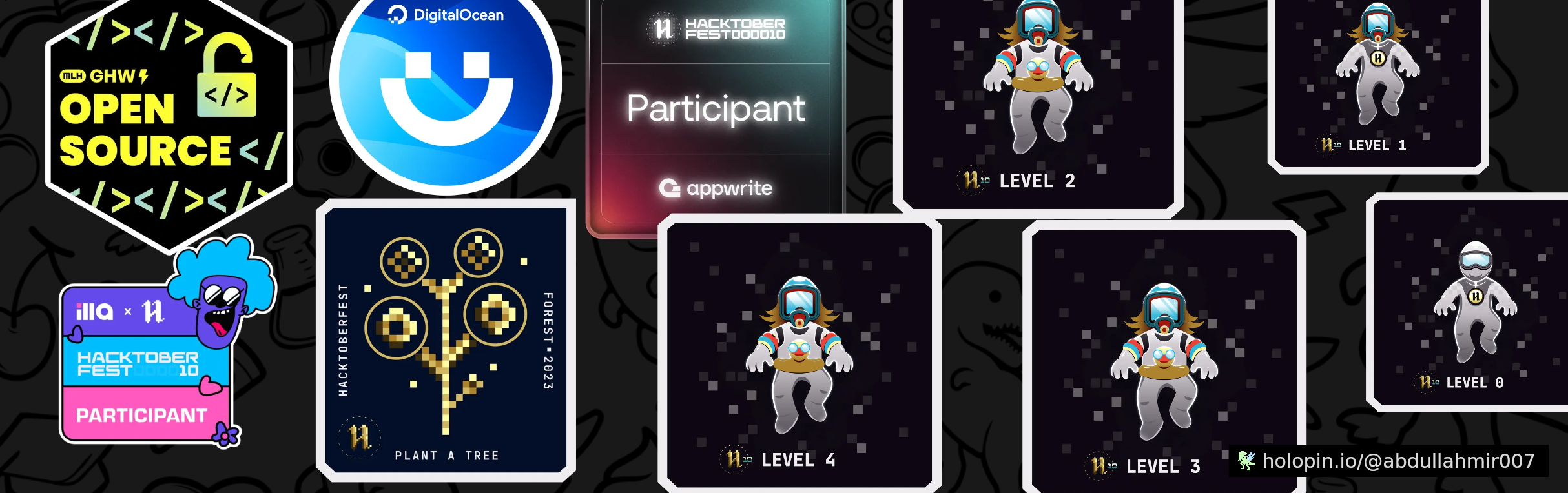 An image of @abdullahmir007's Holopin badges, which is a link to view their full Holopin profile