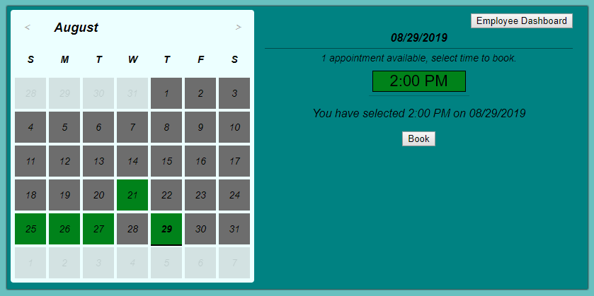 Image of Booking Selection