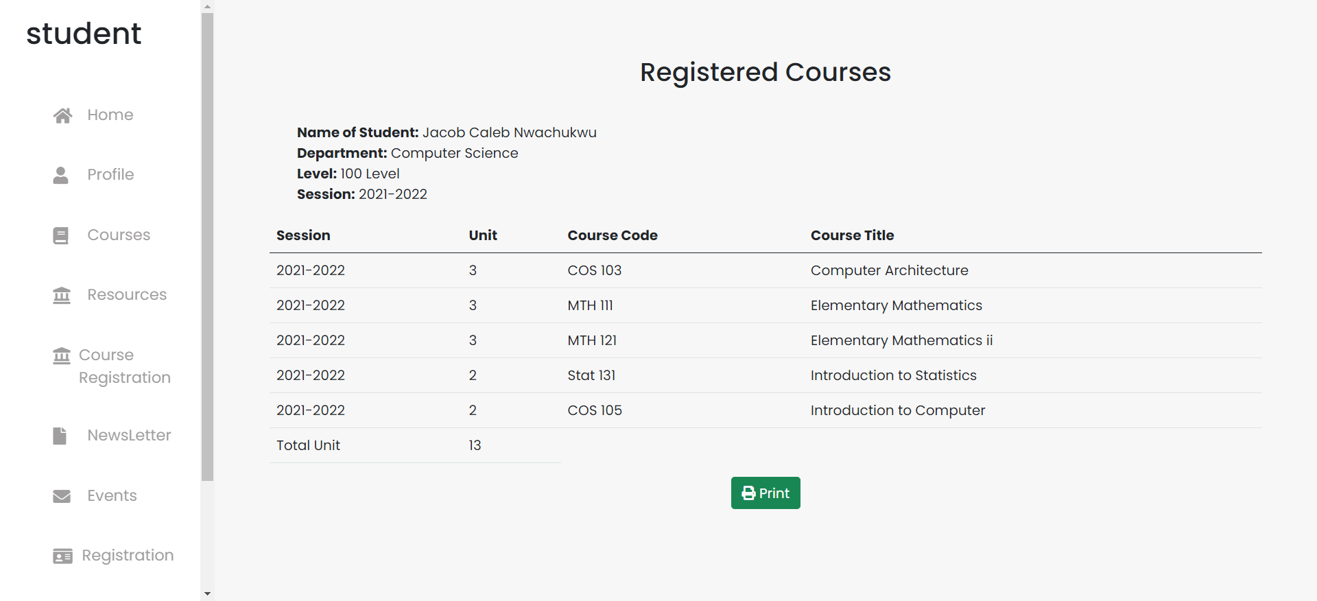 Registered Courses