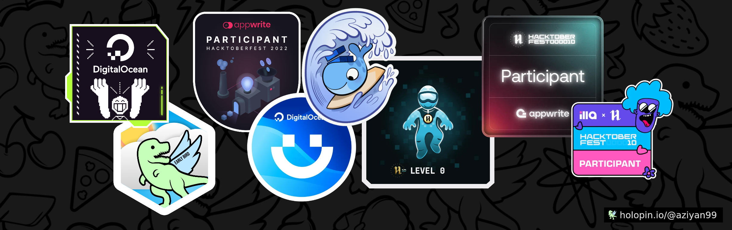 An image of @aziyan99's Holopin badges, which is a link to view their full Holopin profile