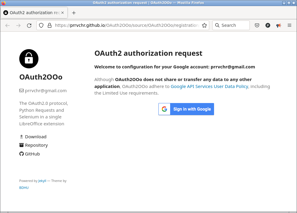 OAuth2OOo Browser Page1 screenshot