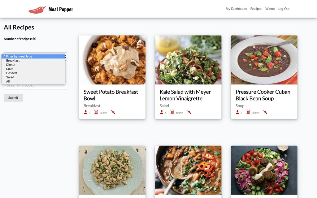 recipes index page filter